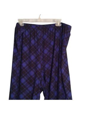 Woman Within 3X 30/32 Blue & Black Plaid Elastic Waist Lounge Pants Relaxed Fit